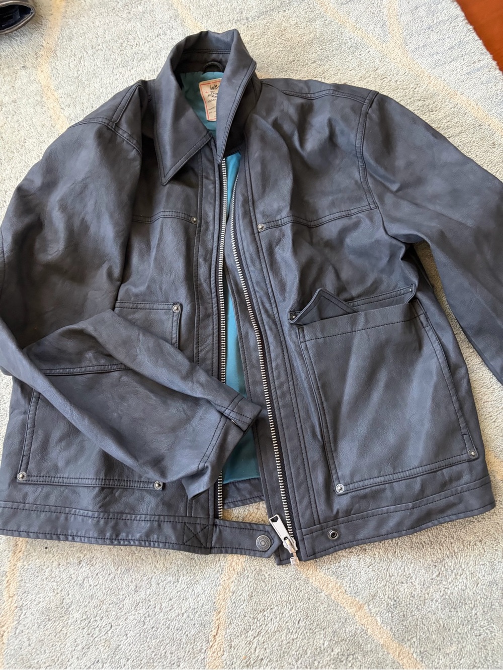 Free People Charcoal Leather Zip Front Jacket